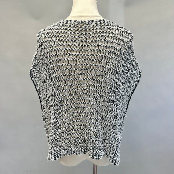 Eileen Fisher Boxy Open Knit Sheer Cropped Sweater black & white  size XS - Picture 8 of 16